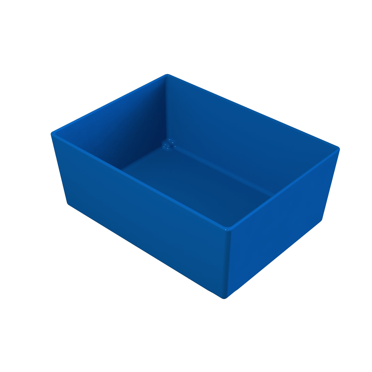 A rectangular, open-top blue plastic container is shown against a white background. The sturdy container, likely used for storage or organization, could also serve as a cold holding bowl due to its smooth sides and easy-to-clean design.