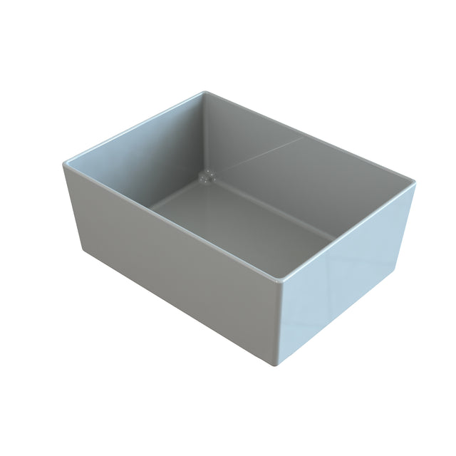 A rectangular, open-topped, light gray Duracoat cast aluminum container viewed at an angle from above, set against a plain white background. The bowl has smooth sides and no markings or handles, with sharp corners and flat surfaces.