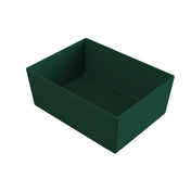 A rectangular, deep green Simple Solutions Bowl with straight sides and a flat bottom, shown at an angle on a plain white background. The container is empty and unadorned, featuring smooth surfaces and sharp edges.