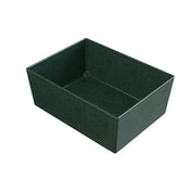 A rectangular, deep green Duracoat™ coated cast aluminum box with a textured surface, open at the top, showing its empty interior. The box has straight, smooth sides and sharp edges, and sits on a plain white background.