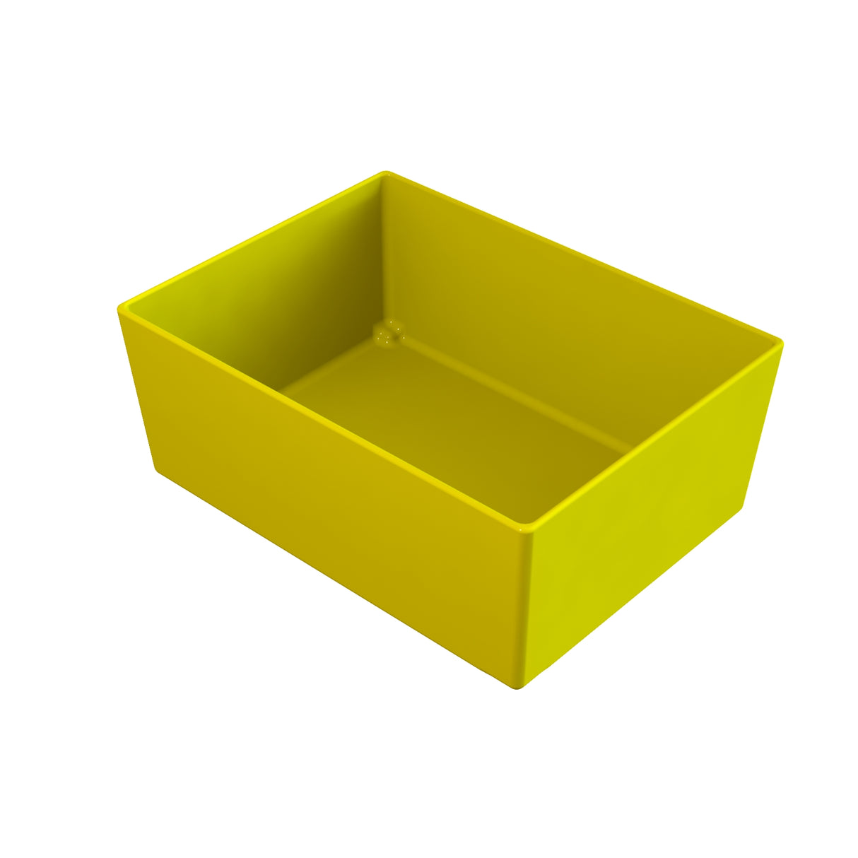 A bright yellow, rectangular Simple Solutions Bowl with smooth sides and an open top, shown at an angle on a white background. The bin appears empty and has simple, modern lines.