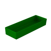 A rectangular, green Simple Solutions Bowl with straight sides and a flat bottom is viewed from an angle on a white background. The interior of the tray is empty and the edges are sharp and well-defined.