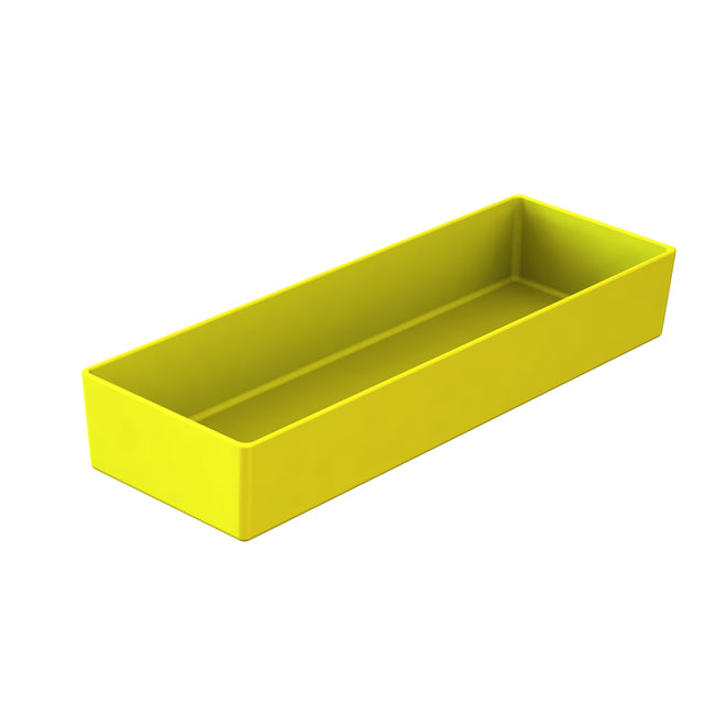 A rectangular, bright yellow plastic tray with straight sides, shown at an angle on a white background. The NSF dishwasher safe tray has an open top, flat base, and no visible handles or compartments.