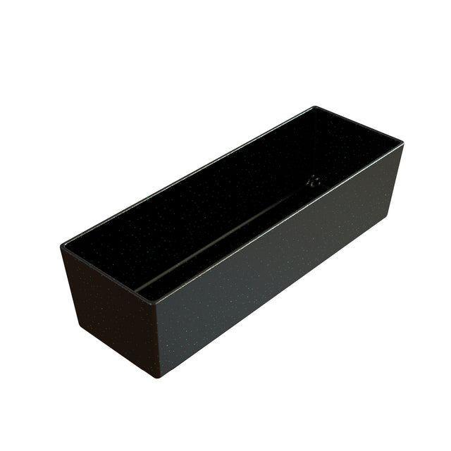 A rectangular, black, speckled Duracoat cast aluminum baking pan with straight sides and a glossy interior. The empty pan, pictured against a white background, showcases its deep, elongated shape—perfect for baking bread or cakes.
