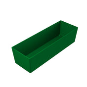 A rectangular, deep green Simple Solutions Bowl with straight sides and a flat bottom, viewed from an angle. The container appears empty and is set against a plain white background.
