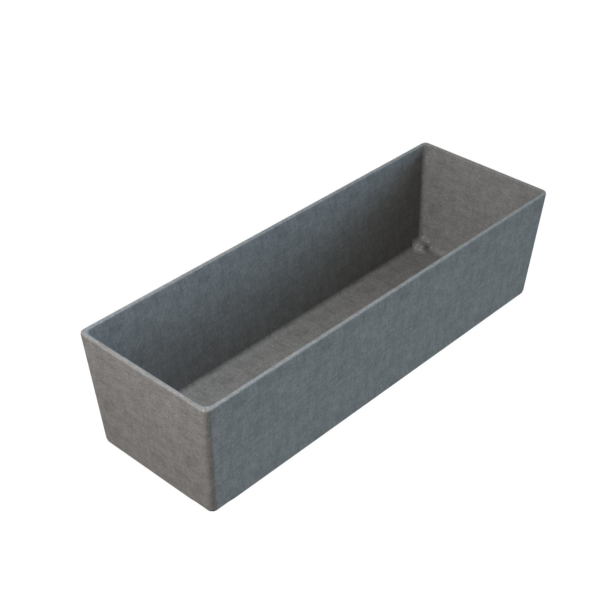 A rectangular, grey felt storage bin with straight sides and an open top, photographed against a plain white background. Its soft texture and sturdy construction make it a simple solution for organizing items like a Simple Solutions Bowl.