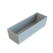 A rectangular, open-top, gray plastic container with smooth surfaces and slightly rounded edges, photographed on a white background from an angled top perspective. This dishwasher safe bowl features a glossy finish and an empty interior.