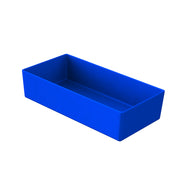 A rectangular, open-top container in solid bright blue resembles a Simple Solutions™ Bowl. With straight sides, sharp corners, and a flat base, this cold holding bowl stands out like a classic plastic storage bin against a white background.