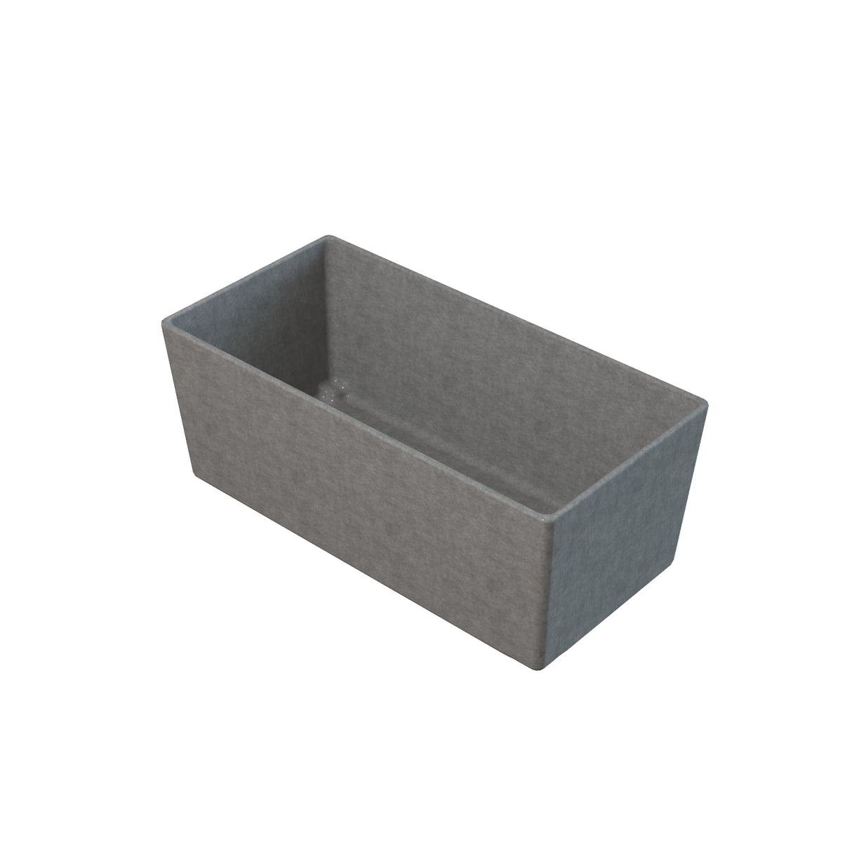 Rectangular, gray, felt storage bin viewed from an angle against a white background; the bin offers simple solutions for organizing items with its straight sides, clean edges, and open top.