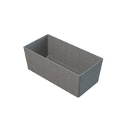 Rectangular, gray, felt storage bin viewed from an angle against a white background; the bin offers simple solutions for organizing items with its straight sides, clean edges, and open top.