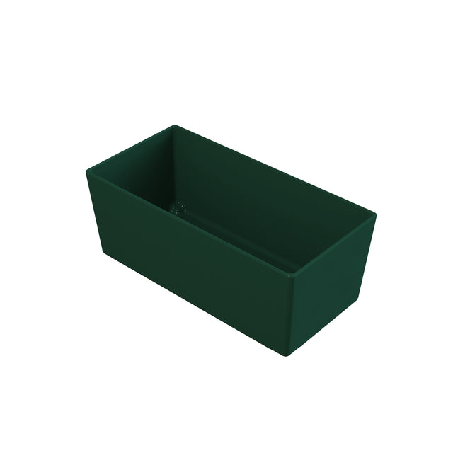 A dark green rectangular plastic planter box with straight sides and a flat bottom, shown on a white background. Similar to NSF dishwasher safe containers, the planter has smooth surfaces and no visible patterns or decorations.