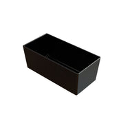 A rectangular, black, box-shaped container crafted from Duracoat coated cast aluminum with a glossy finish and subtle white speckles. The Simple Solutions Bowl features straight sides, sharp corners, and an open top revealing a spacious interior.