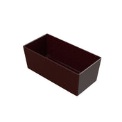A rectangular, deep, dark brown Duracoat coated cast aluminum loaf pan with slightly slanted sides and smooth surfaces. The empty pan is displayed on a white background, viewed from an angle that shows both the interior and exterior.