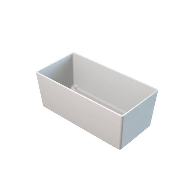 A Simple Solutions Bowl, this rectangular white ceramic or porcelain sink features straight edges and smooth surfaces. Shown at an angle on a plain white background, it showcases a modern, minimalist design.