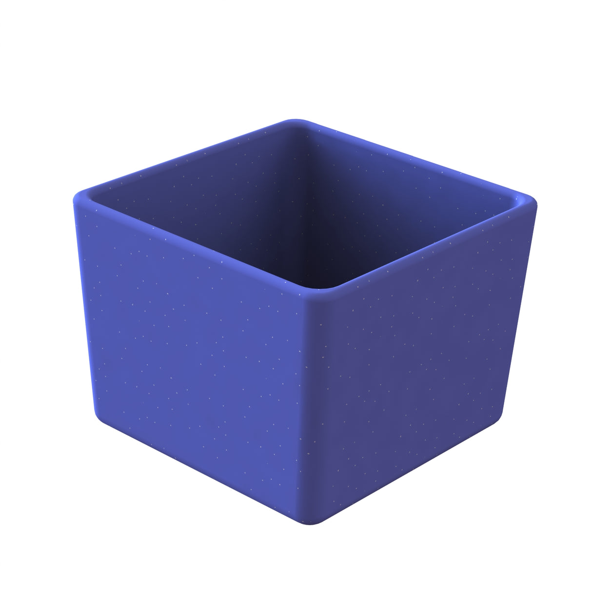 A 3D-rendered image of a small, open cast aluminum bowl with rounded edges. The container is solid blue with a smooth texture and subtle speckles, shown empty with both the interior and exterior clearly visible.