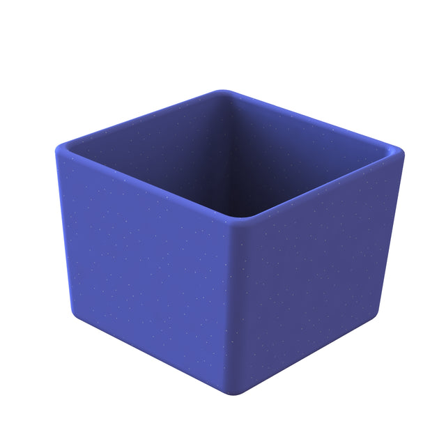A 3D-rendered image of a small, open cast aluminum bowl with rounded edges. The container is solid blue with a smooth texture and subtle speckles, shown empty with both the interior and exterior clearly visible.