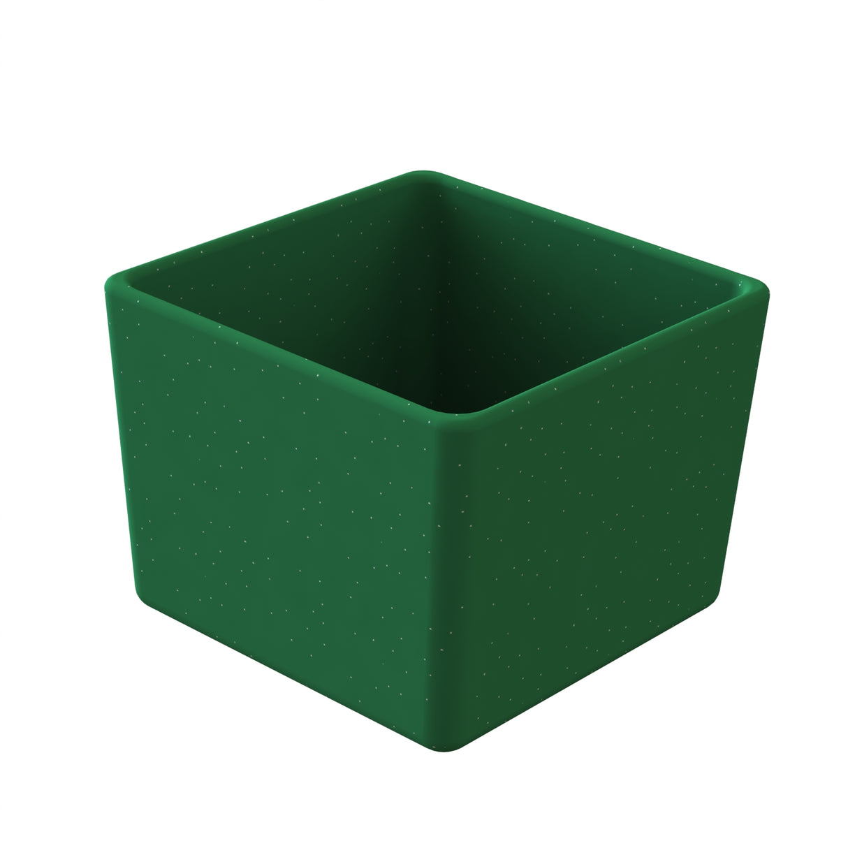 A square, dark green cast aluminum bowl with slightly rounded edges and a matte finish. The inside matches the outer color, featuring tiny, subtle white specks. This cold holding bowl is empty and set against a white background.