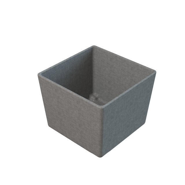 A square, gray, textured container or planter with tall, straight sides and a flat bottom, shown at an angle on a white background. The inside appears empty, and its look is reminiscent of a cast aluminum bowl or simple cold holding bowl.