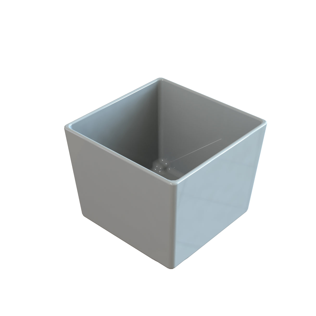 A square, gray Simple Solutions Bowl with straight sides and a smooth, glossy finish is shown on a white background. The container is empty and viewed from a slightly elevated angle, revealing the inside and even thickness of its walls.