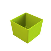 A bright green, empty, square-shaped Simple Solutions Bowl is shown on a white background. The container has smooth sides and sharp edges, viewed from above to highlight its open top and hollow interior.