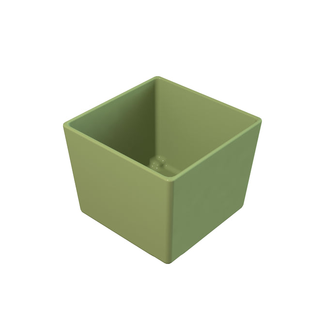 A square, light green plastic planter pot with smooth sides and slightly rounded corners, shown empty against a white background. Its simple, modern design is perfect for complementing items like a Simple Solutions Bowl in your decor.