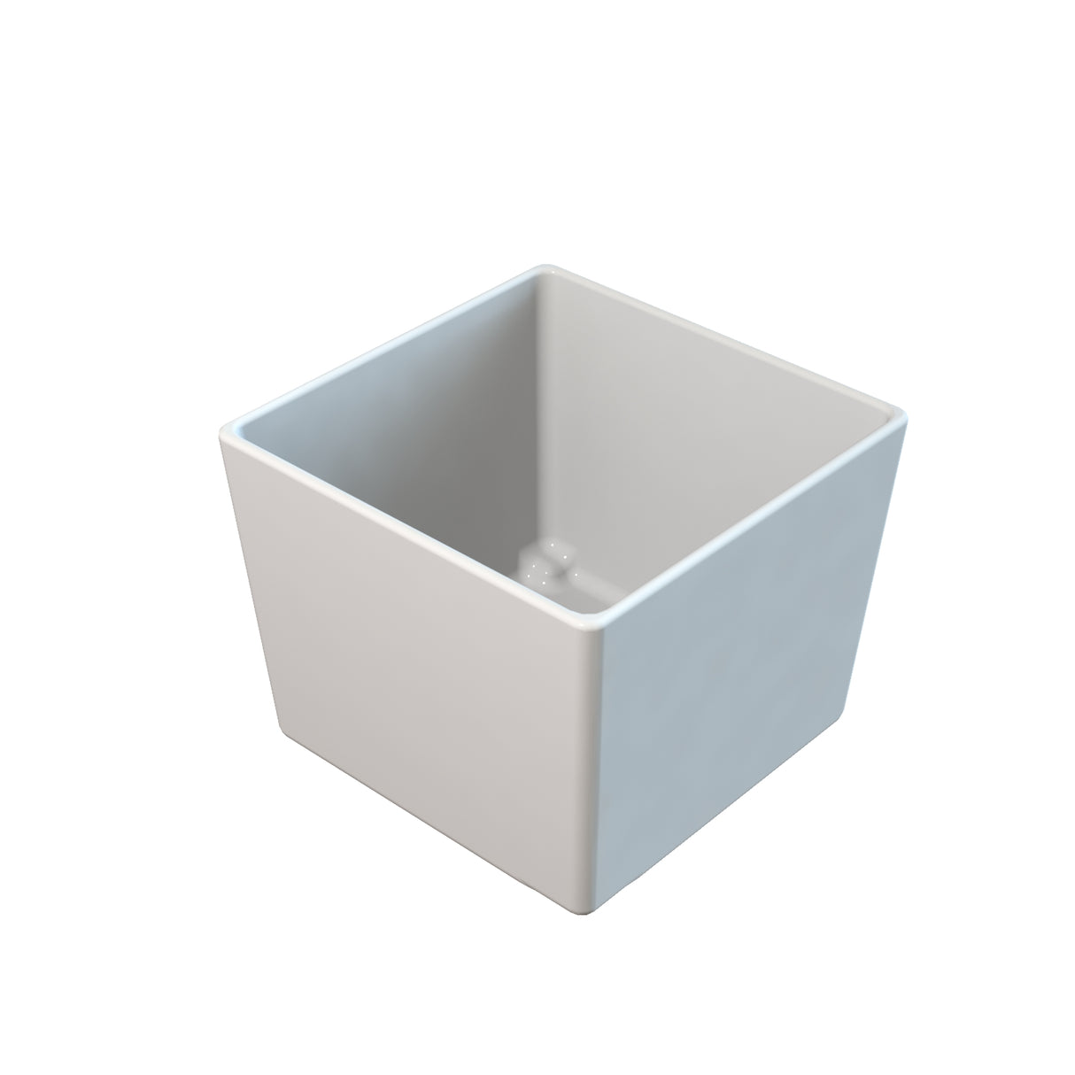 A plain, white Simple Solutions Bowl with smooth sides and a slightly glossy finish, shown from an angled, top-down perspective. The ceramic container is empty and has clean, sharp edges. NSF certified for safe food use.