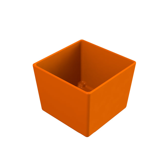 A simple, empty, square-shaped orange Simple Solutions Bowl with smooth sides and a slightly rounded rim, shown on a white background.