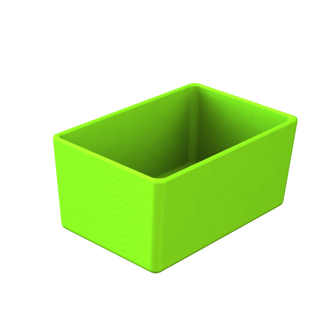 A bright green, rectangular, open-top plastic container is shown on a white background. This Simple Solutions Bowl has smooth sides, rounded corners, and is dishwasher safe, viewed from above to reveal its empty interior and wall thickness.