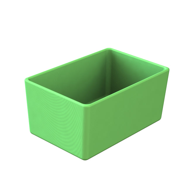 A simple, empty rectangular green plastic container with smooth edges and an open top, shown on a white background. The Simple Solutions Bowl features a matte finish and its visible interior makes organization easy.