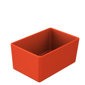 A rectangular, open-topped Simple Solutions Bowl with smooth sides and sharp corners, shown in solid bright orange. The dishwasher safe container is empty and set against a plain white background.