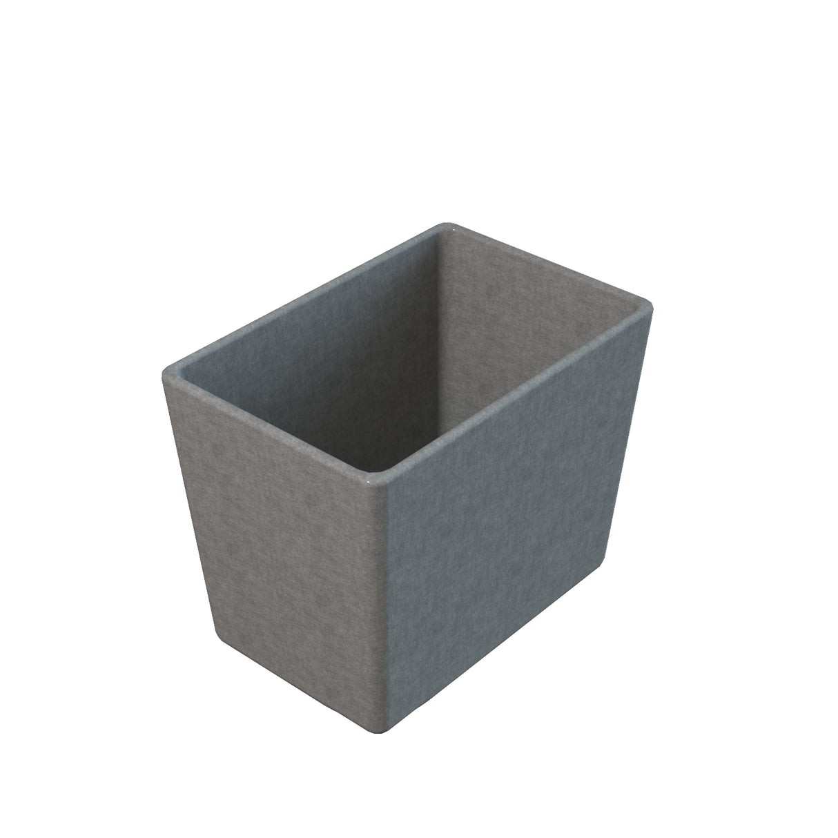 A rectangular, gray, open-top container or bin with slightly tapered sides, made of textured cast aluminum. The bin is empty and sits on a white background.