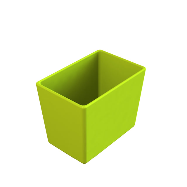 A bright green, rectangular Simple Solutions Bowl with smooth sides and an open top is shown on a plain white background. The container is empty, viewed from above at an angle, revealing its spacious interior.