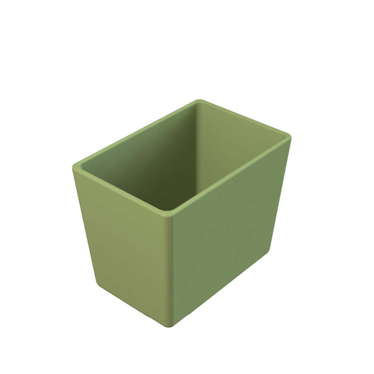 A rectangular, light green Simple Solutions Bowl with smooth sides and slightly rounded edges is shown on a white background. This open-top cold holding bowl is empty and angled to display both the side and interior.