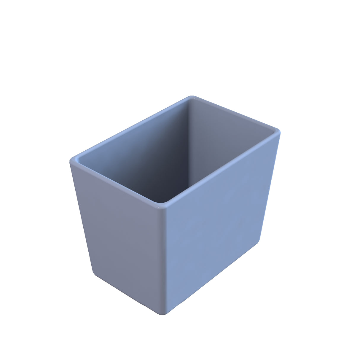 A rectangular, light blue, open-top plastic container with smooth sides, designed as a dishwasher safe cold holding bowl and featuring a slightly wider top than base, set against a white background.