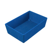 A rectangular, deep blue NSF plastic bin with straight sides and rounded corners, viewed from a high angle against a white background. The bin appears empty and clean, ideal for storage or organizing items.