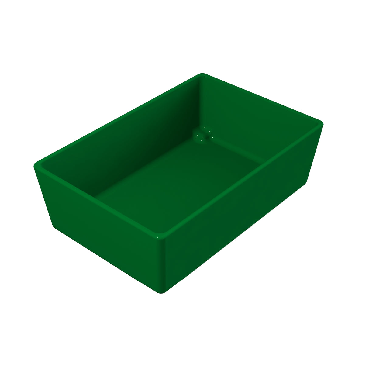 A rectangular, deep, green plastic Simple Solutions Bowl with smooth sides and no handles, shown on a white background. The inside corners are slightly rounded, and the container is empty.