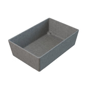 A rectangular, deep gray tray with high straight sides and a textured surface, viewed from above at an angle, resembles a Simple Solutions Bowl. The tray appears sturdy and utilitarian, possibly made of felt or a similar material.