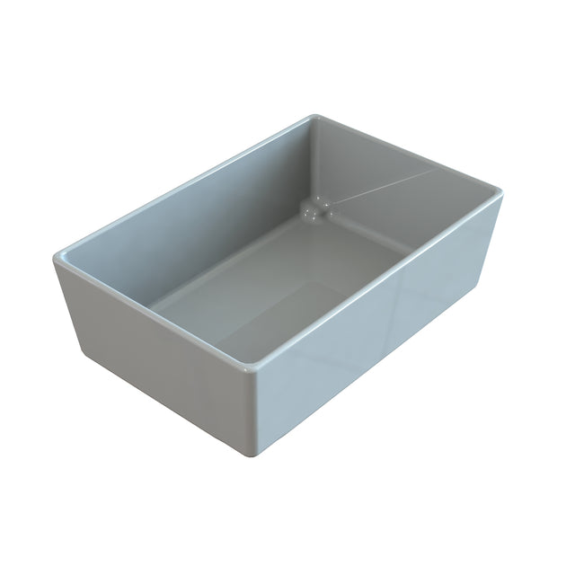 A rectangular, glossy, white Simple Solutions Bowl with smooth edges and an open top, shown angled slightly from above, isolated on a white background.