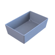 A rectangular, light blue, empty NSF bowl with smooth sides and rounded corners, viewed from a slightly elevated angle on a white background. The container appears clean and is designed for general storage or organizing purposes.