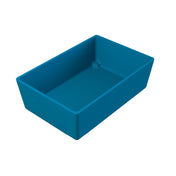 A rectangular, deep blue Simple Solutions Bowl with slightly tapered sides and rounded edges, placed on a white background. The bowl is empty and has smooth inner and outer surfaces.