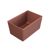 A rectangular, open-top copper bowl with smooth sides and sharp corners is shown on a white background. The inside is empty, highlighting the depth and thickness of this Simple Solutions Bowl's walls.