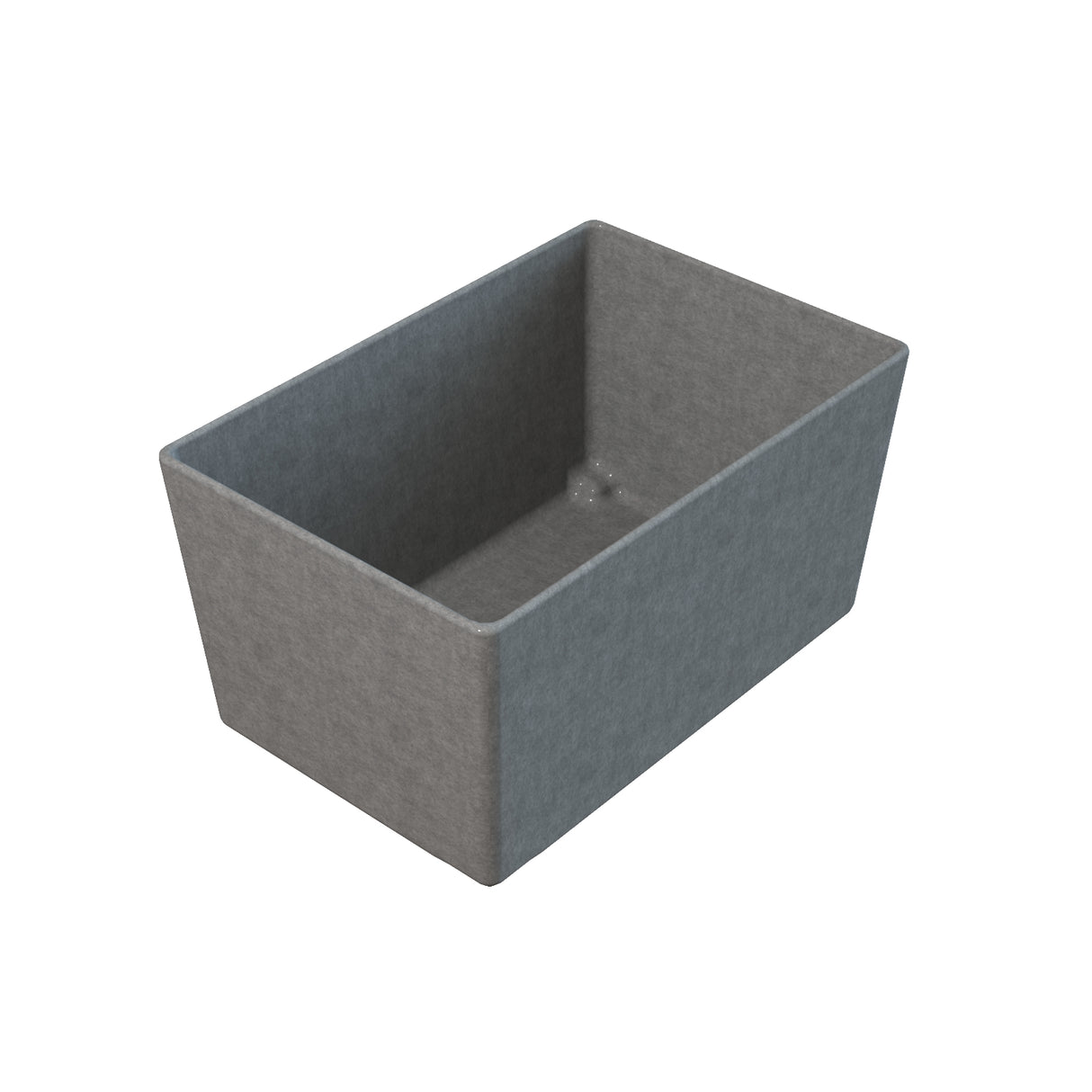 A rectangular, deep, gray-colored Simple Solutions Bowl with straight sides and a smooth surface is shown on a white background. The cast aluminum bowl appears sturdy and empty, with its open top facing upward.