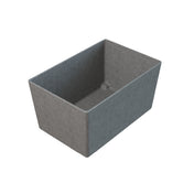 A rectangular, deep, gray-colored Simple Solutions Bowl with straight sides and a smooth surface is shown on a white background. The cast aluminum bowl appears sturdy and empty, with its open top facing upward.