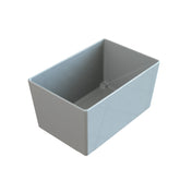 A rectangular, open-top, gray plastic container with smooth sides and a shiny surface. The NSF-listed Simple Solutions Bowl is empty, its interior and bottom corners visible against a plain white background.