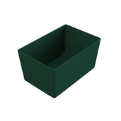 A rectangular, dark green Simple Solutions Bowl with straight sides and a flat bottom is shown against a white background. The empty NSF container is viewed from above, highlighting its spacious interior and depth.