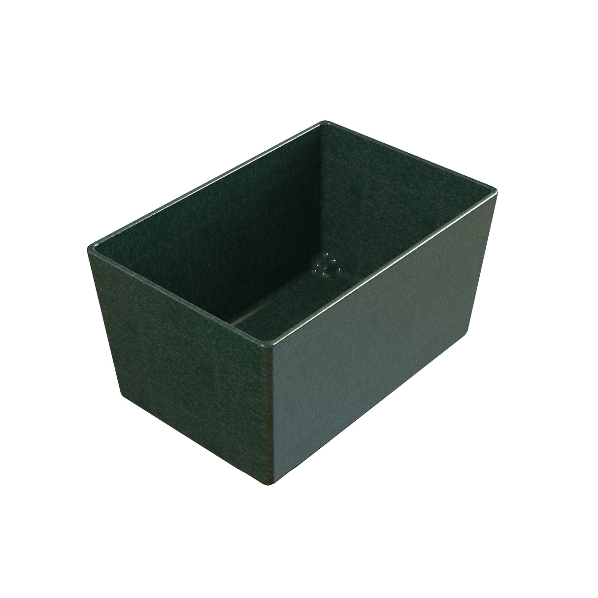 A dark green, rectangular Simple Solutions Bowl with straight sides and no handles. The container is empty and has a smooth, glossy surface. It sits on a flat, white background, angled to show both the inside and two outside faces.
