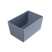A rectangular, deep, gray Simple Solutions Bowl with smooth sides and an open top, shown from an angled perspective on a white background. The interior and exterior surfaces appear clean and unadorned.