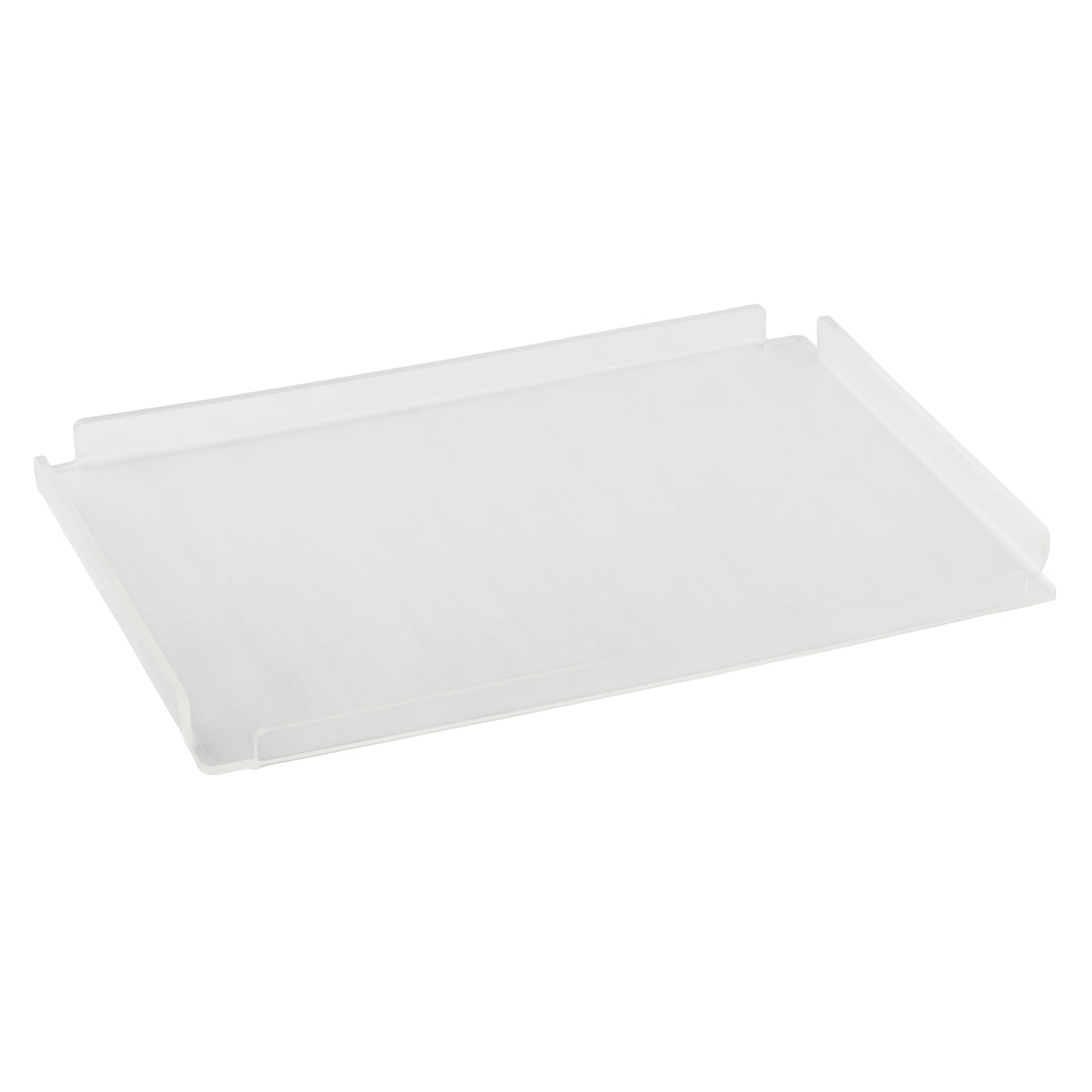 A clear, rectangular acrylic paper tray with slightly raised edges on three sides, similar in style to an acrylic cover for Simple Solutions bowls, designed to keep documents organized on your desk. The tray is empty and set against a plain white background.