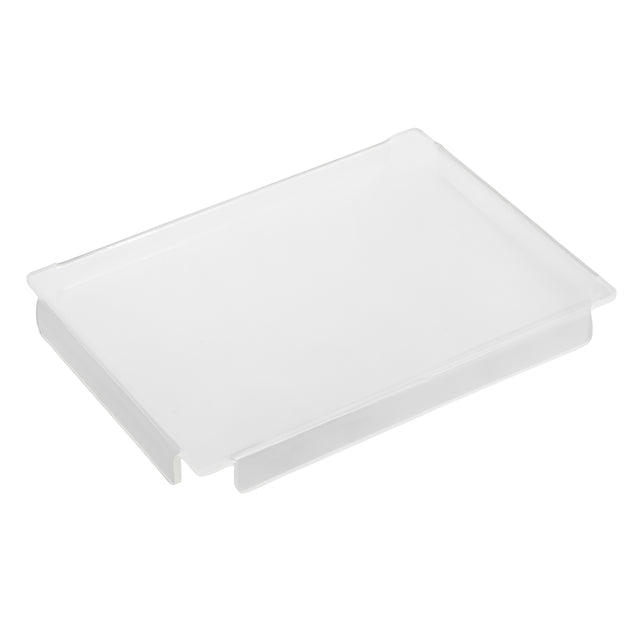 A clear, rectangular acrylic tray with slightly raised edges is viewed from an angled top perspective. The tray, similar to those used with Simple Solutions bowls, is empty on a white background and features a slight lip for sliding or securing a cover.