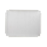 A rectangular, frosted acrylic tray with raised edges on all sides, photographed from above against a white background. The minimalist design offers a perfect cover for Simple Solutions bowls, featuring clean lines and no visible handles or decorations.